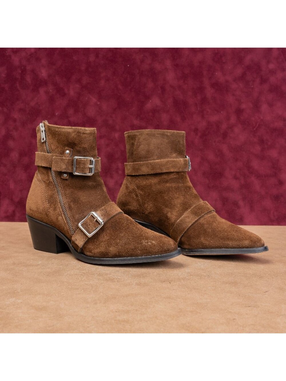 AllSaints Women Lior Brown Suede Stempunk Grunge Zip Ankle Boots sz 8US EUR 38